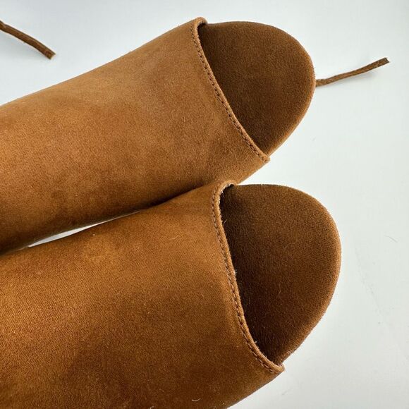 NEW BC Faux Suede Open Toe Brown Strappy Lace Up Bootie Size 6 Every Day Comfort - Picture 5 of 9